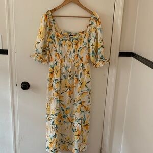 GAP Floral Midi Dress in Yellow and Green